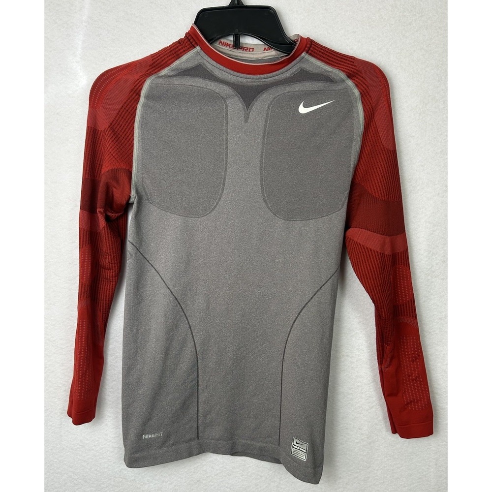 Nike Pro Tight Baseball Athletic Youth Shirt Medium Red Gray Long Sleeve